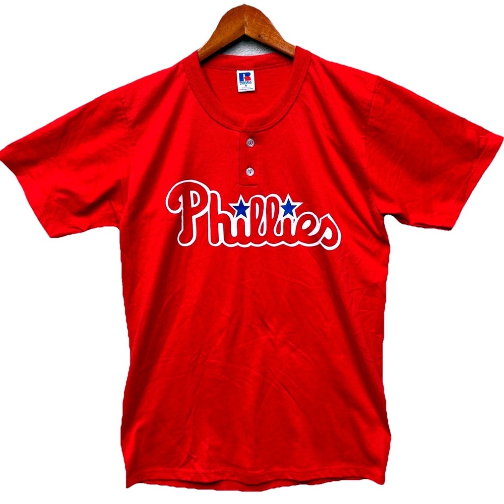 Vintage Russell Athletic Philadelphia Phillies Henley Shirt‎ Red Men's M USA